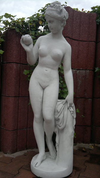 Gartenfigur, Statue "Eva" mit Apfeldekoration, Höhe: 119 cm, Steinfigur, Skulptur, Park & Gartendekoration, Stein