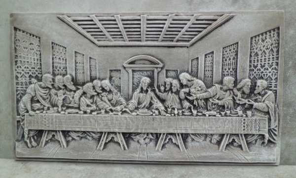 Wandbild, Relief, Heiliges Abendmahl mit Jesus Christus und seinen Jüngern, Fassadenstuck, Gartendekoration