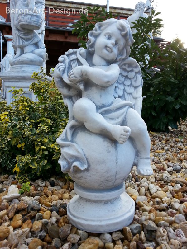 Gartenfigur "Engel auf Kugel mit Harfe" 48 cm hoch, Park & Gartendekoration, Skulptur, Grabfigur, Steinfigur, Stei