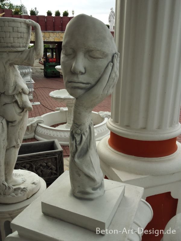 Gartenfigur, Büste, Hand mit Gesicht "Der Denker" Geschenkidee, Park & Gartendekoration, Steinfigur, Skulptur