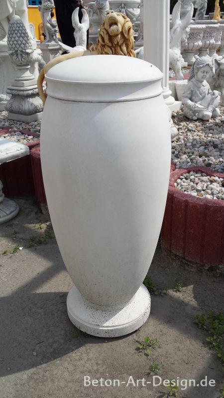 Pflanzvase, schlichte Vase mit Deckel / Urne, XXL, 86 cm groß, Park & Gartendekoration, Steinguss