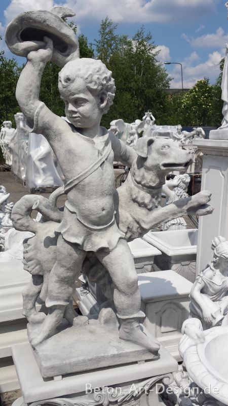 Gartenfigur, "Trompeter mit Hund" 145 cm groß, Statue, Park & Gartendekoration, Steinfigur, Parkfigur, Steinguss