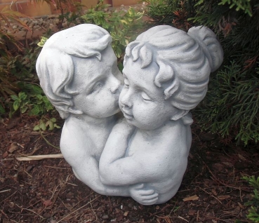 Gartenfigur, Büste "Geschwisterpaar" Junge und Mädchen, 30 cm hoch, Park & Gartendekoration, Skulptur, Steinguss