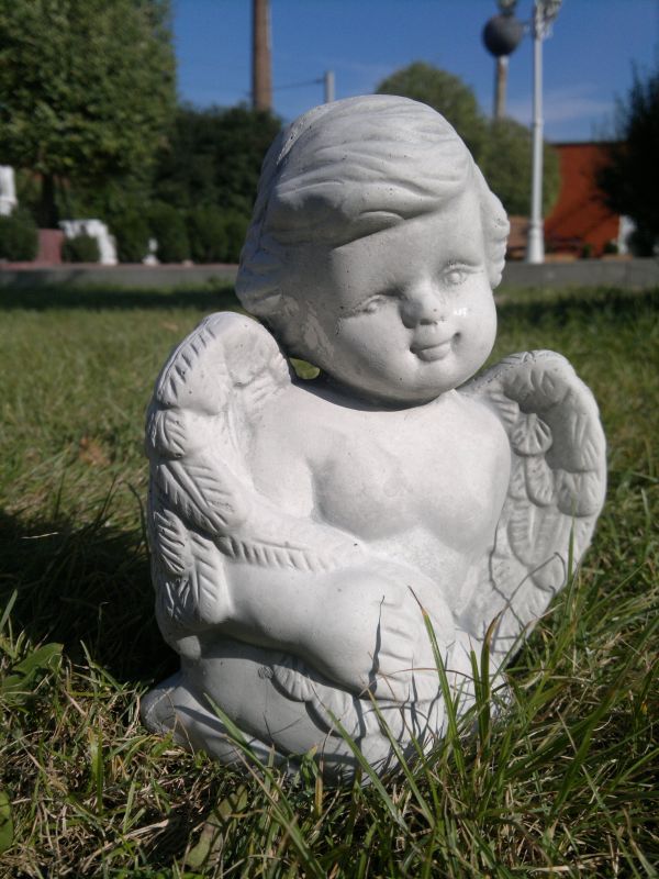 Gartenfigur, kleiner Engel kniend, 20 cm hoch, Gartendekoration, Skulptur, Steinfigur, Steinguss