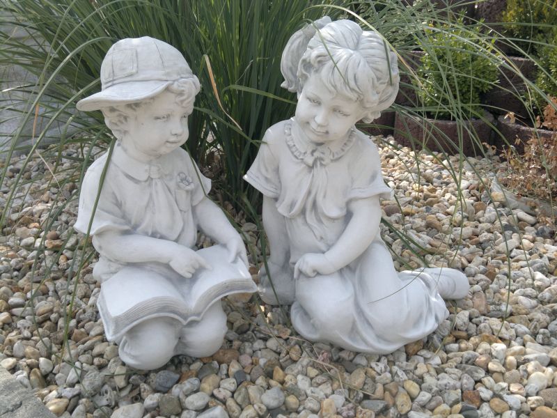 2. Gartenfiguren, Junge und Mädchen, Park & Gartendekoration, Skulpturen, Steinguss