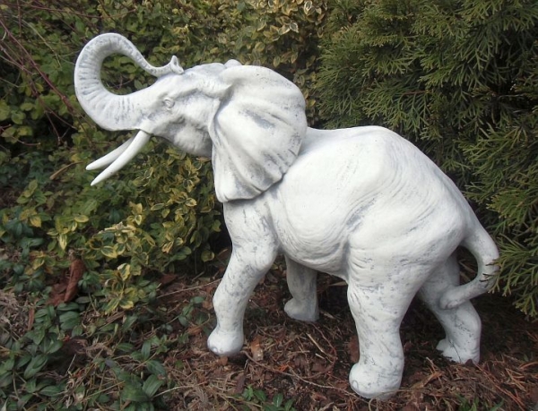Gartenfigur, Steinfigur "Elefant" 47 cm hoch, Park & Gartendekoration, Skulptur, Steinguss