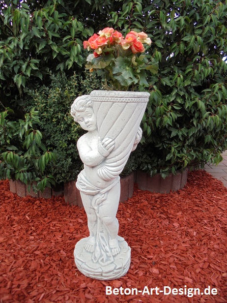 Gartenfigur "Junge mit Horn" zum bepflanzen, Park & Gartendekoration, Skulptur, Steinfigur, Steinguss