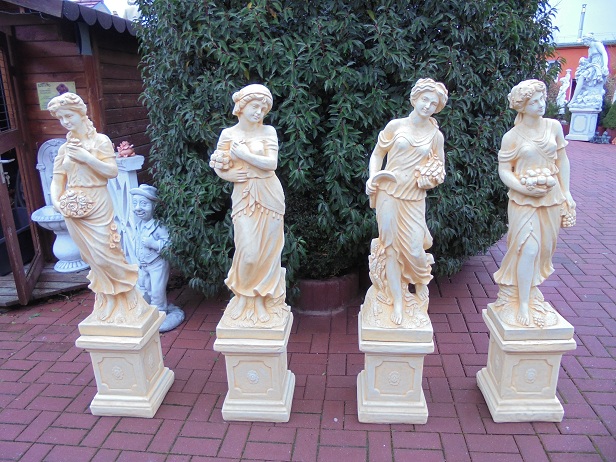Gartenfiguren SET, 4 Figuren, 4 Jahreszeiten + 4 Sockel, Park & Gartendekoration, Steinguss, Skulpturen