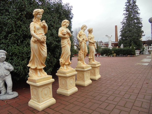 Gartenfiguren SET, 4 Figuren, 4 Jahreszeiten + 4 Sockel, Park & Gartendekoration, Steinguss, Skulpturen