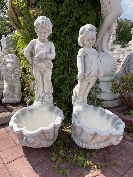 2 Figuren im SET "Junge und Mädchen mit Wasserschale", Park & Gartendekoration, Skulpturen