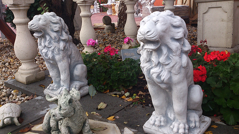 Gartenfiguren, Löwenpaar, ideal für Eingangsbereich oder Pfeiler, Park & Gartendekoration, Statuen, Steinfiguren, Steingus