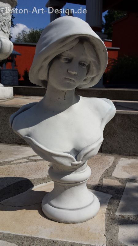 Gartenfigur, Büste "Frau mit Hut" 40 cm hoch, Skulptur, Park & Gartendekoration, Steinguss