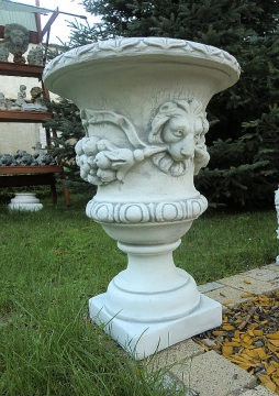 Pflanzschale, Vase / Amphore mit Löwenkopfdesign, Park & Gartendekoration, Steinguss
