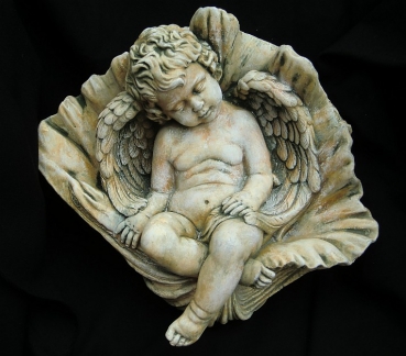 Gartenfigur, Steinfigur "Engel in der Muschel" Park & Gartendekoration, Skulptur, Steinguss